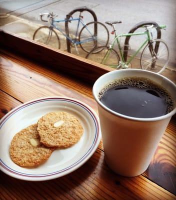 Almond macarons and drip coffee