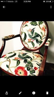 Bird fabric on a Queen Anne chair!