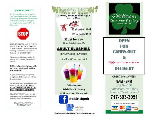 New Menu for Carry Out-Front