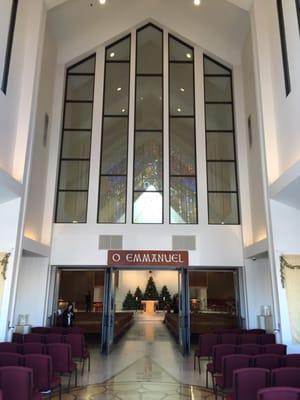 Entry to Saints Simon and Jude Church (Huntington Beach, CA) on Christmas Day.