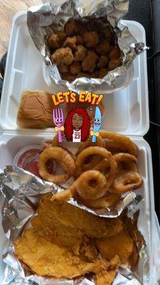 Fried flounder,okra and onion rings