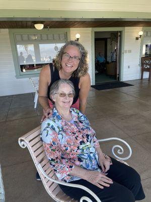 Jo & mom on lovely patio