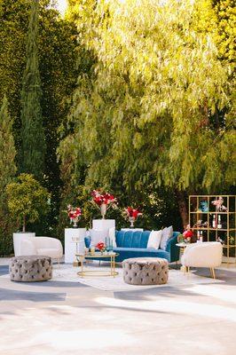 A beautiful lounge furniture package used for an outdoor wedding in DTLA