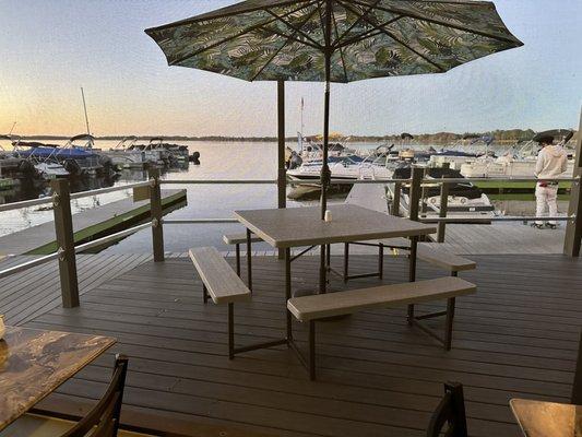 Outdoor dining overlooking the docks