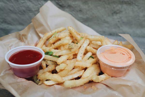 Basket of Fries with homemade spicy mayo + ketchup