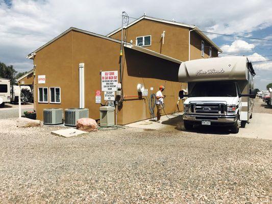 Self serve RV/car wash bay with high pressure wash and bubble brush. Vacuum too.