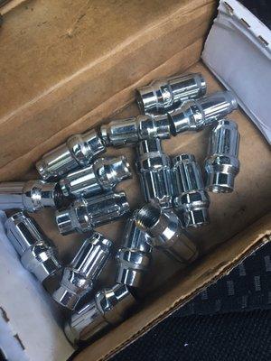 All the damaged lug nuts that had to be replaced