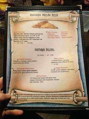 Back of menu