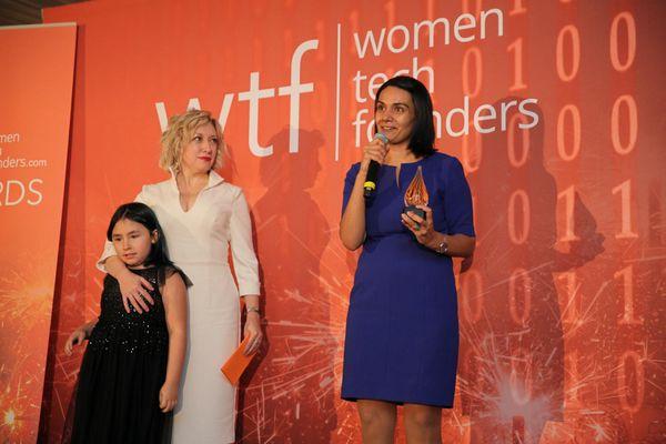 Marie Hale and her daughter Lily presenting at the Women Tech Founders Awards