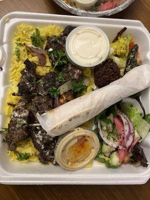 Half Mixed Grill Platter with kofta, chicken, beef, Falafel .