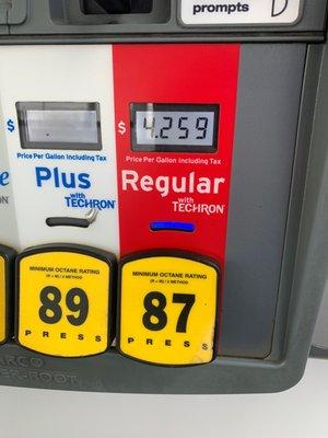 $4.26 per gallon 87 octane. May 2, 2021