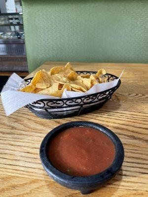 complementary chips and absolutely delicious homemade salsa !!! not spicy which i loved