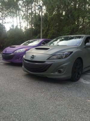 Matte Green & Matte Purple MAZDASPEED3s we've painted.