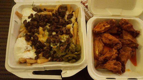 Carne Asada Fries and Hot Chicken Wings delivered