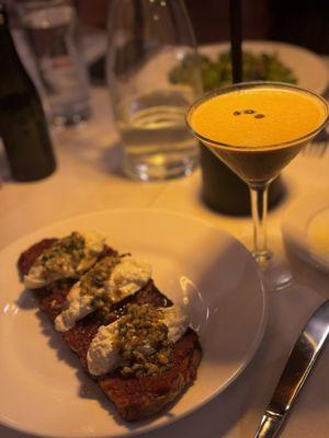 Barada bruschetta and an espresso martini