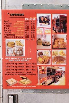 Upper menu. All the empanadas are fresh, delicious, and really crunchy on the outside.