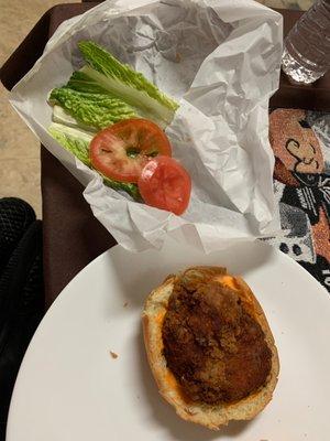 Disappointing chicken sandwich with whatever spicy sauce I asked for.