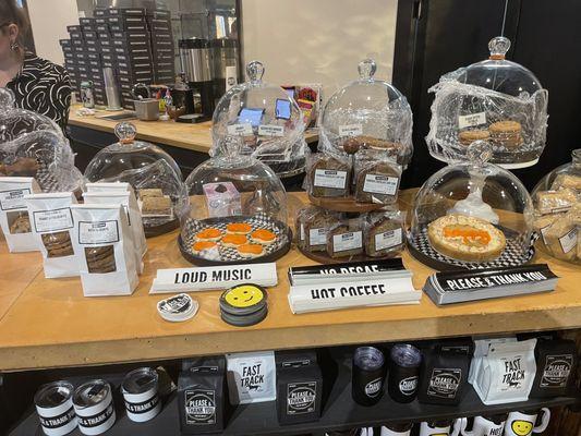 Counter with the various baked goods.