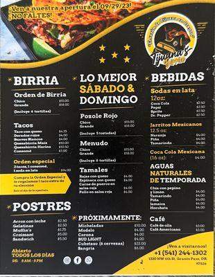 Menu en español