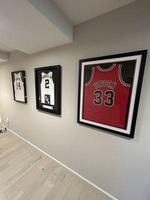 NBA jerseys hanging