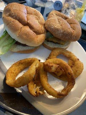 Cheeseburgers and onion rings...all from Aldi