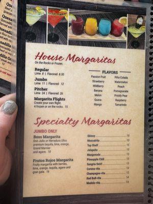 Margarita Menu