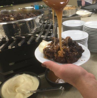 Have a drizzle of Caramel with our Chocolate Bread Pudding on our Cabaret Menu.