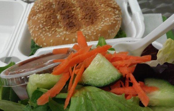 Veggie Burger & Garden Salad side. THE dressing to get is Brian's housemade balsamic vinaigrette!!