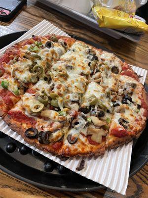 Cauliflower crust, veggie pizza