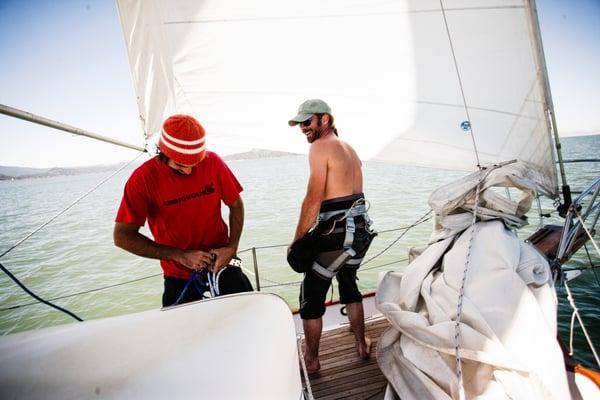 Teaching how to climb the mast on a sail to China Camp.