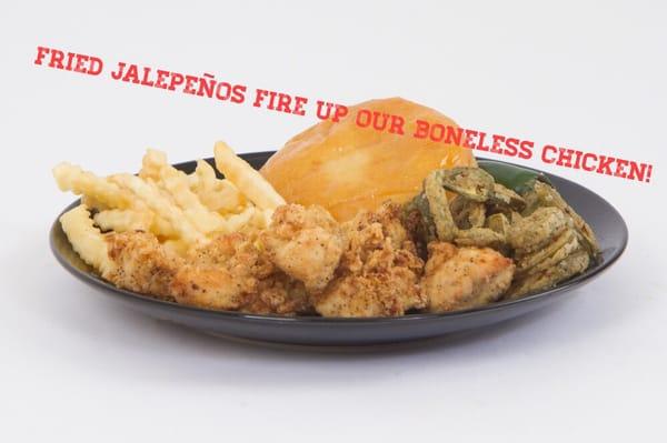 Our golden hot fry bread is the perfect boneless chicken side. Add on okra, fries, mashed potatoes, mac & cheese, or many more!