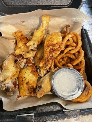 Bone in wings with Cajun dry rub.