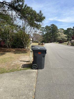 Can't get Mail.  Post man will not get out of car.  Please put can in yard