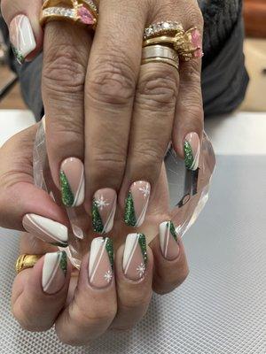 Green & white French tips