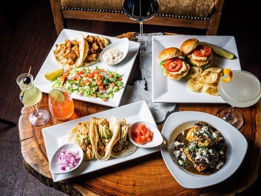 Pictured: Mediterranean Style Chicken, Shrimp Sliders, Chicken Tinga Tacos, and Mushroom Ragu