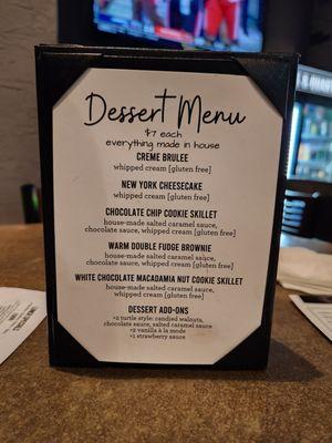 Desert menu