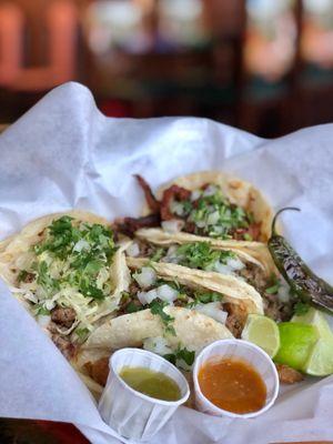 Taco special on a Thursday evening: 5 tacos, $6-fantastic. The ground beef surprised me with its deep flavor. June 2021.