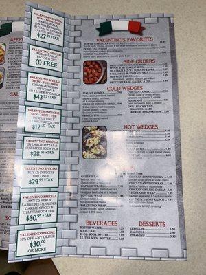 Menu with specials on the left side