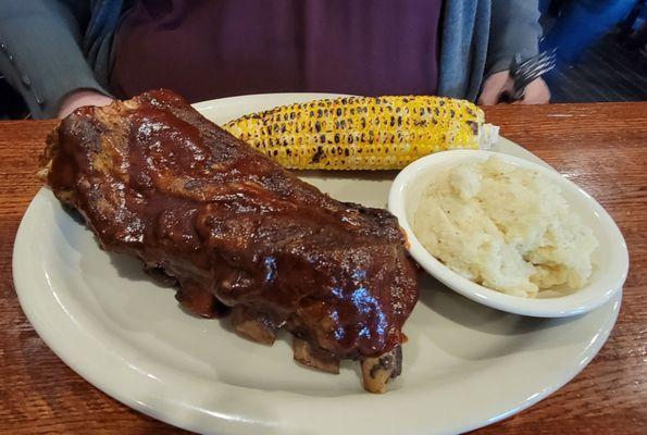 Rib special, cheese grits, corn on the cob