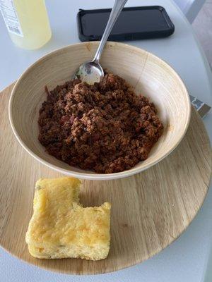 Housemade Chili with home made jalapeño cornbread