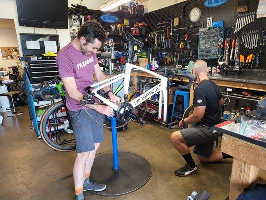 Greg (left) and Scott (right) working on my bike together