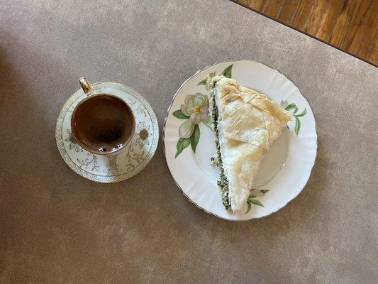 Greek coffee and spanakopita