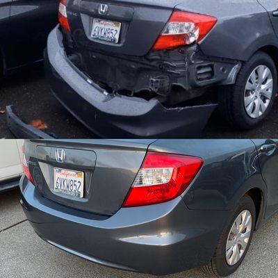 2014 Honda Civic rear bumper replacement & refinish