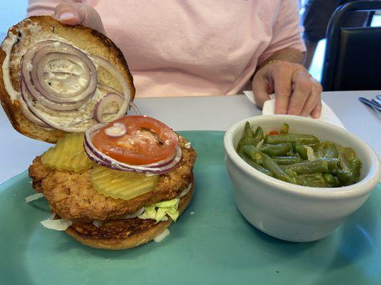 Pork Tenderloin Sandwich and Green Bean side dish