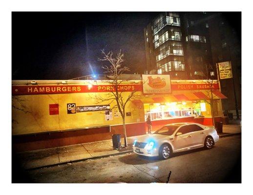 Late Night Pit Stop @TheOriginal Maxwell Street Polish Sausage Stand.HotDog PorkChop Chicken Breast Hamburger FishSandwich.Cool!