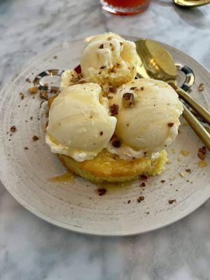 Rich Brown Butter Cake and Seasonal Ice Cream (Vanilla)