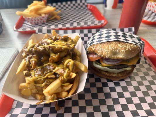 Chili Cheese Fries and cheese burgers