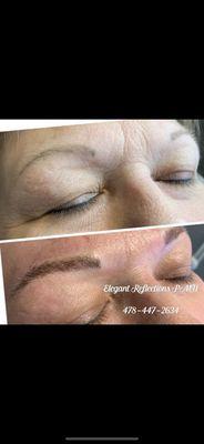 Microbladed eyebrows - before and Immediately after..