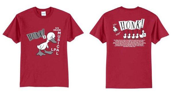 Maven Printing - Legacy Prep Academy Musical Theatre Honk screenprinted t-shirts (front and back)