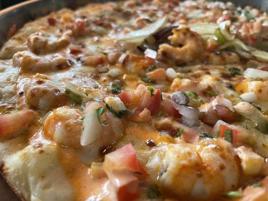 Close-up of the Shrimp Pizza. So good!